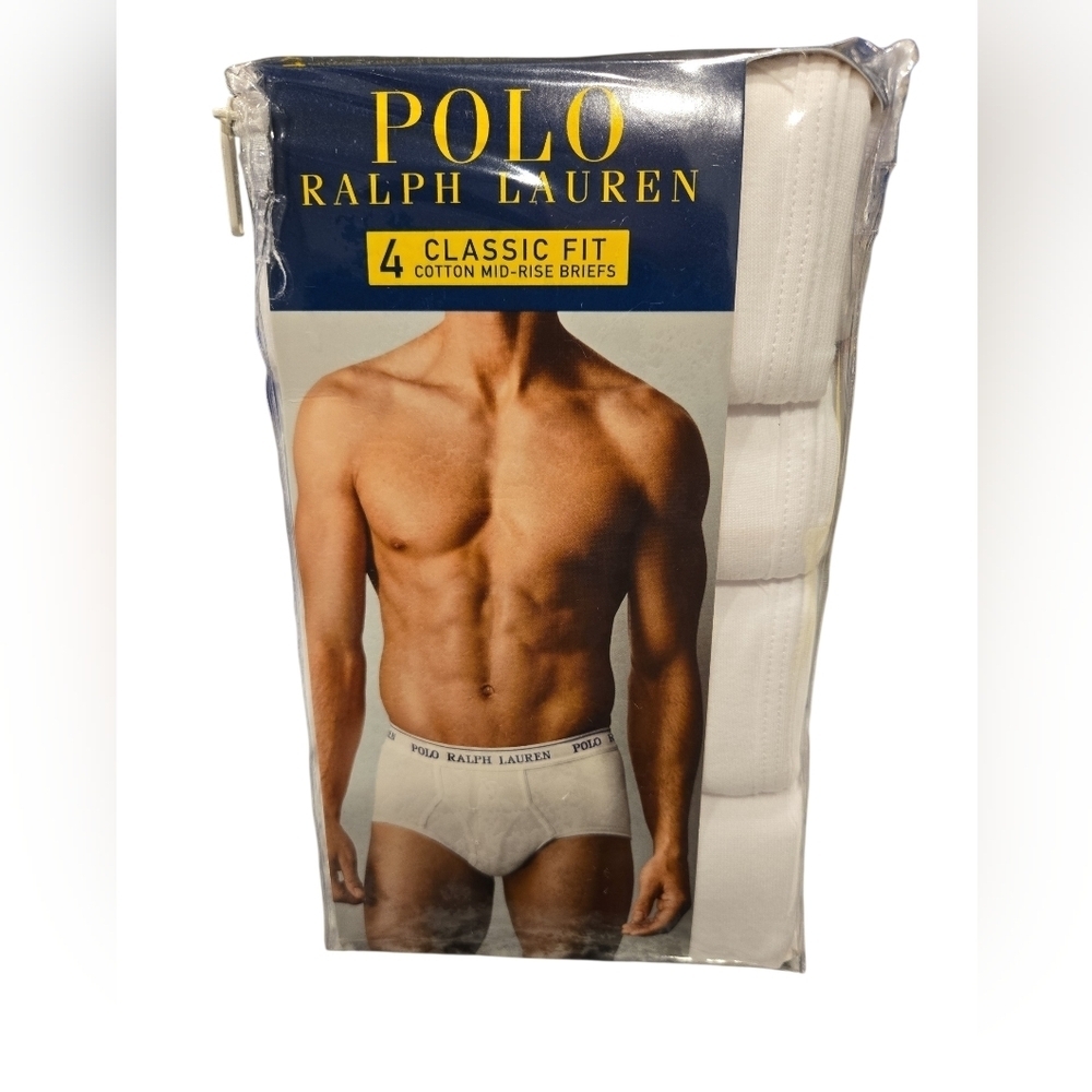 POLO RALPH LAUREN SET OF 4 CLASSIC FIT COTTON MID-RISE BRIEFS.SIZE X-LARGE WHITE